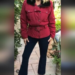 Vintage Nils Women's Burgundy Jacket with Black Collar_12